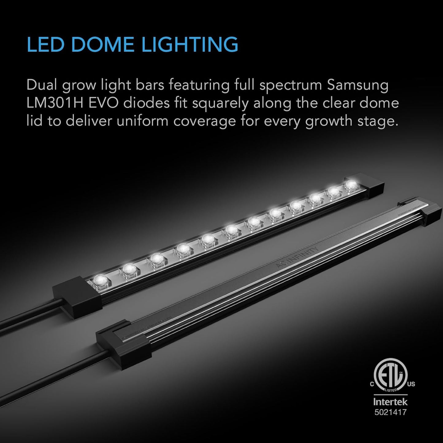 AC Infinity Heavy-Duty Large Humidity Dome w/Full Spectrum LED Grow Light Bars, Samsung LM301H EVO Diodes, Drip Tray, 6x12 Cell Seed Tray, 3mm Thick Dome, Vented Extension Panels, for Seed Starting