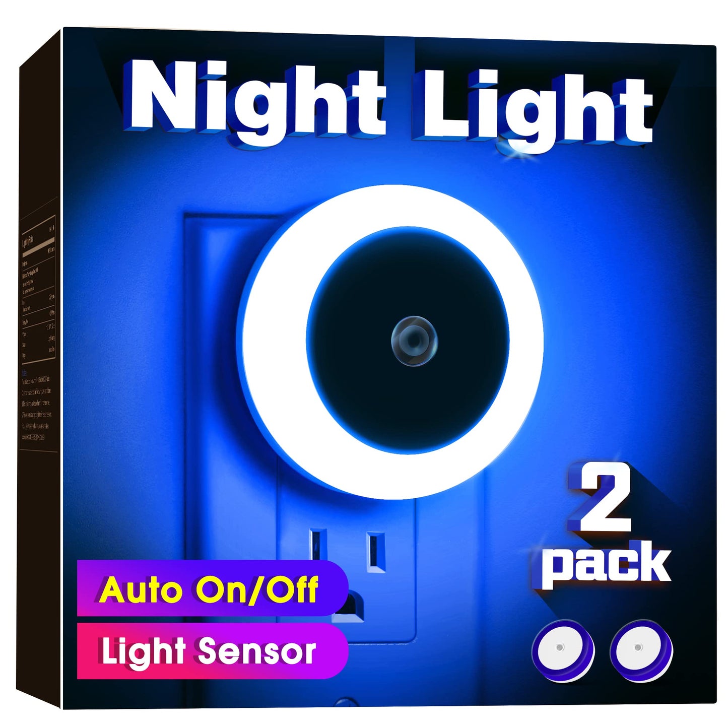 Briignite LED Night Light 2 Pack, Plug-in, Light Sensor, Blue, Model NL003B, 0.6W 60LM
