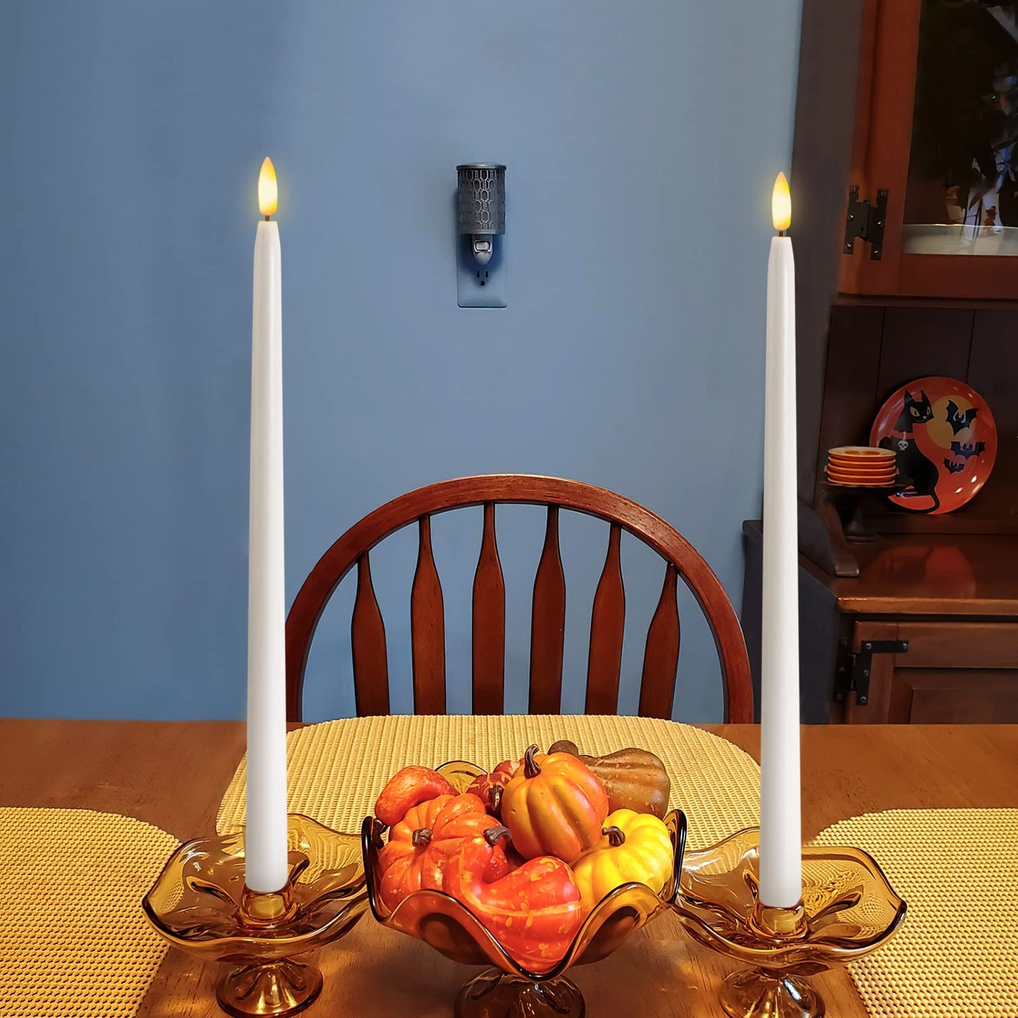 Homemory 15 inches Real Wax Flameless Taper Candles with Remote Timer, 6 Pcs White LED Taper Candles Battery Operated with 3D Flickering Flame, Window Candle Led Candlesticks for Dinners Home Decor