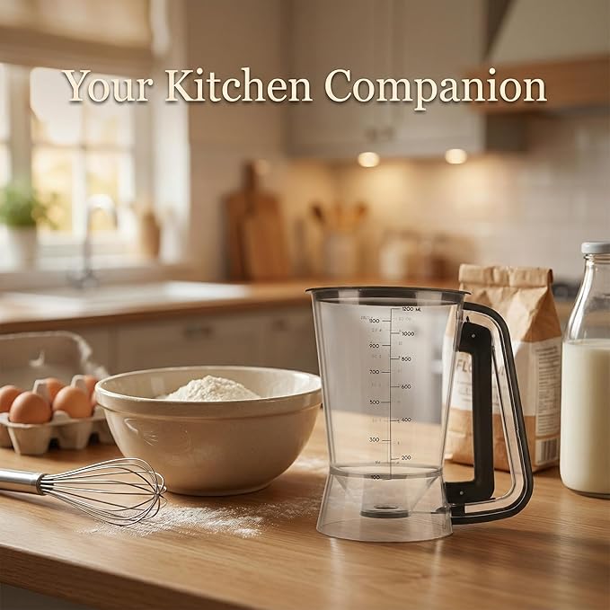 Pancake Batter Dispenser 5-Cup Batter Pourer for Maker Pancakes, Waffles, Crepes, Muffins, Cupcakes, Easy Squeeze Grip Handle with Proof Nozzle, Precise Baking Tools (Black)