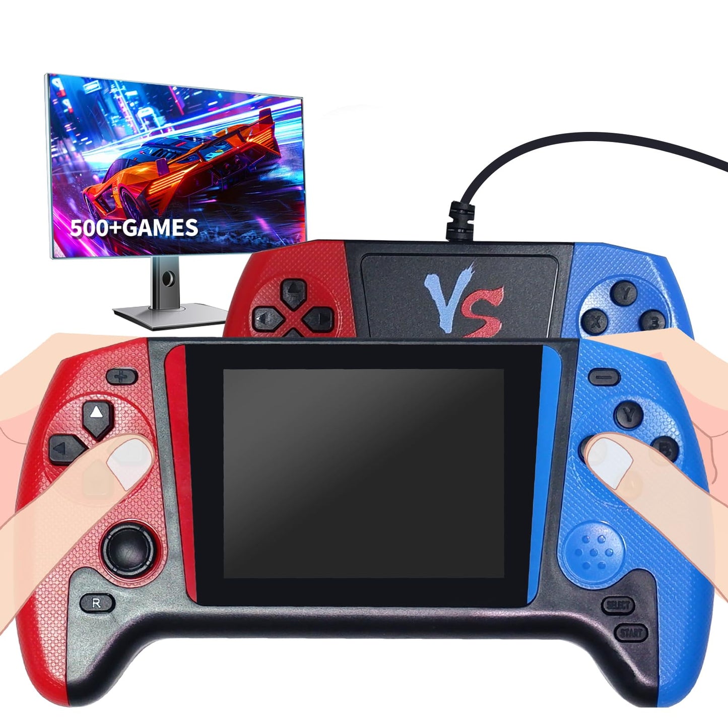 Handheld Game Console – Retro Portable Gaming System with 500 Built-in Classic Games, 3.5" LCD Screen, Rechargeable Battery, TV Output, and External Gamepad for 2-Player Fun, for Kids & Adults