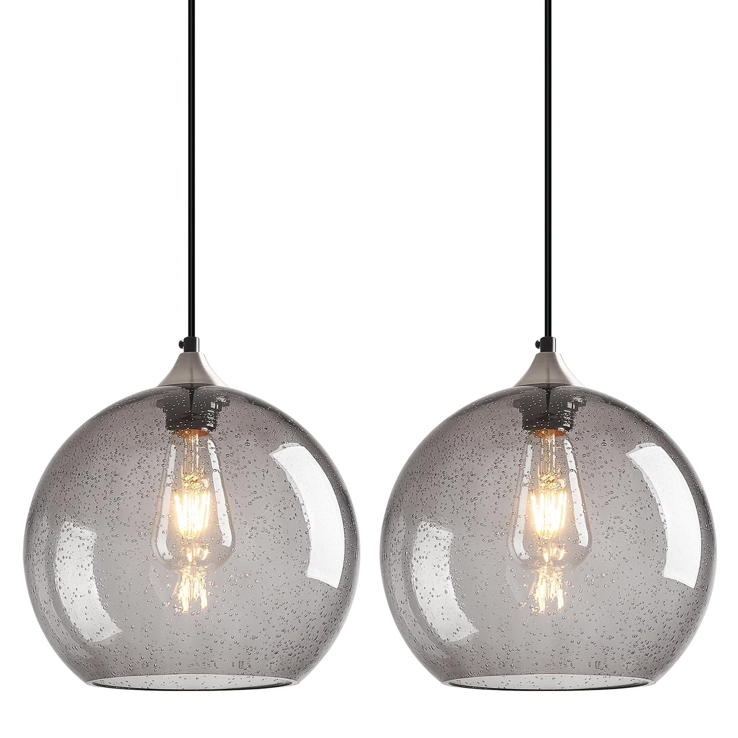 Lbsqj Light Grey Glass Pendant Lights Kitchen Island Globe Pendant Light Fixtures Modern Pendant Lighting For Bedroom Living Dining Room Light Fixture (9.84 In  2 Pack)