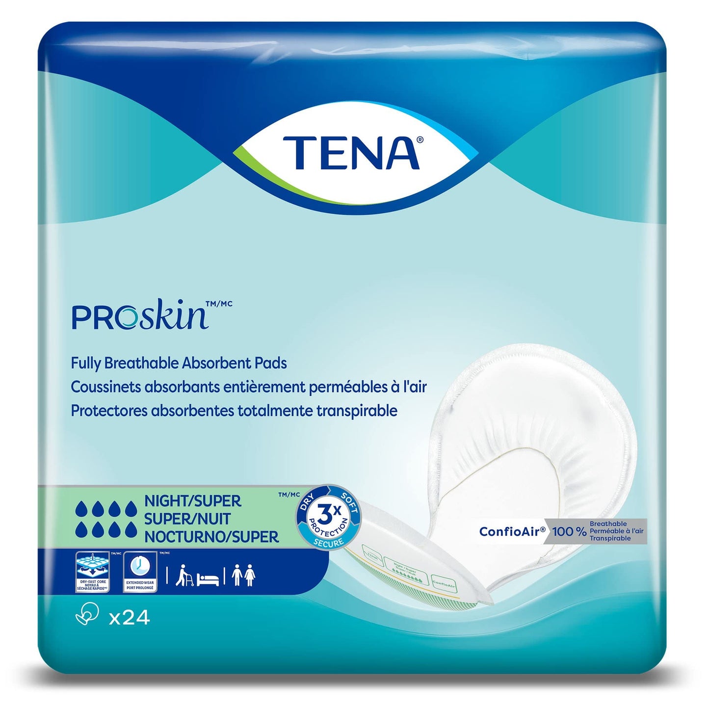 TENA ProSkin Night Super Absorbent Pads with Adjustable Tabs, Night Super Absorbency Adult Diapers, (48 Total - 2 Pack)