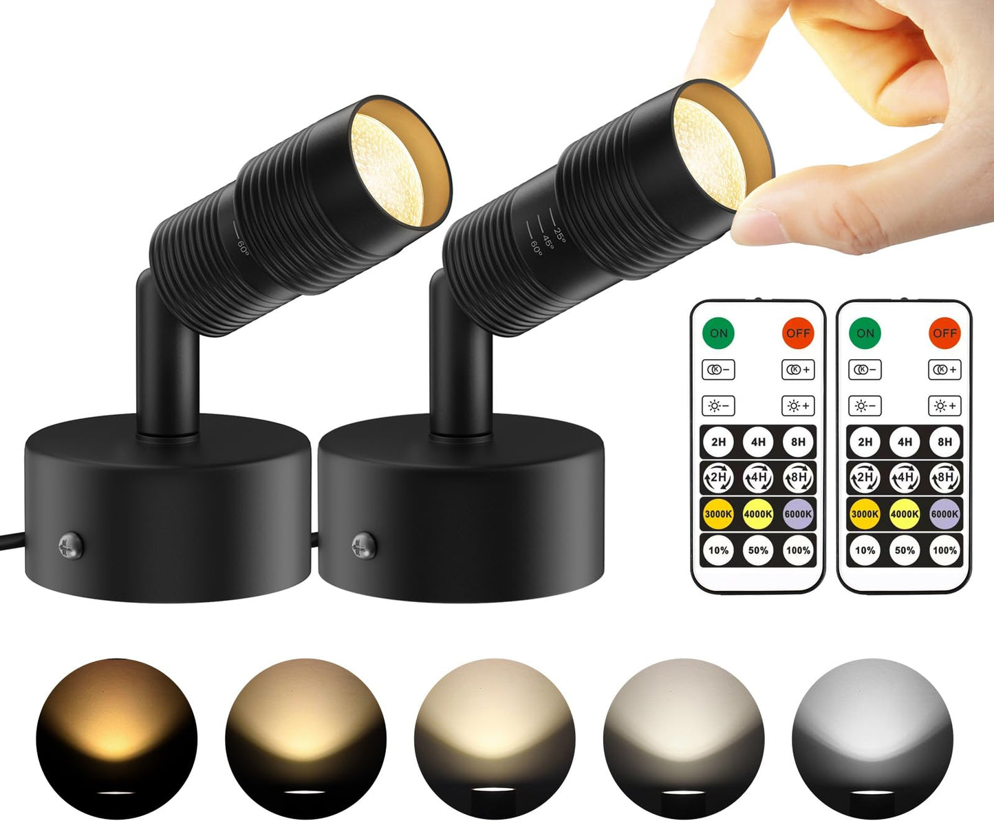Tuyubee Muti-Color Zoomable Led Spot Lights Indoor Uplighting With Remote & Timer  5W Up Lights Indoor Dimmable Plant Spotlight Uplights Accent Lighting  Floor Spotlight Lamp 2 Pack Black