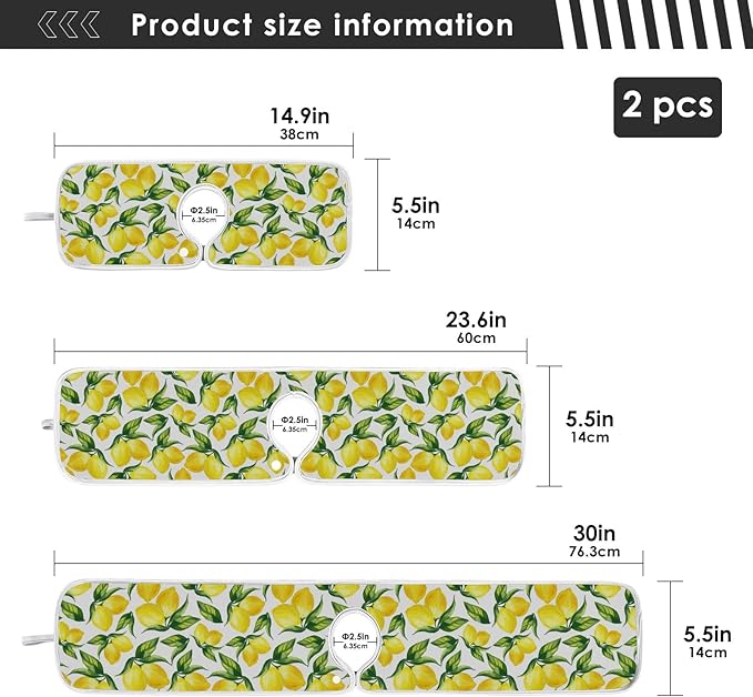 Kitchen Faucet Absorbent Mat,Lemon Water Splash Guard for Sink, Faucet Drip Catcher Thicken Sponge Microfiber Faucet Water Catcher Mat Sink Absorbent Mat for Kitchen 23x5in 2 Pack