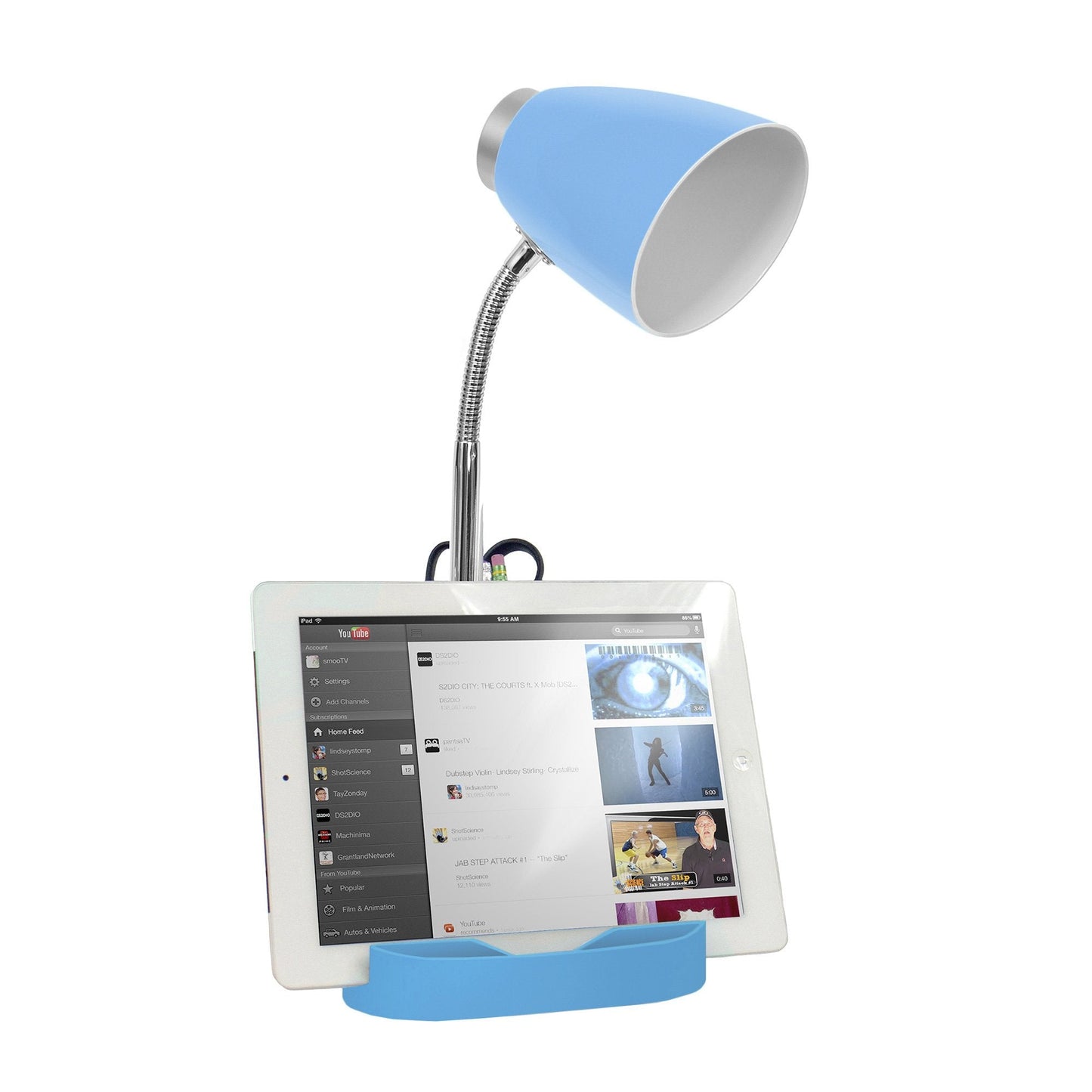Simple Designs Gooseneck Desk Lamp With Ipad Stand, Blue, Abs Plastic, Model Ld1002-Blu, Pack Of 1