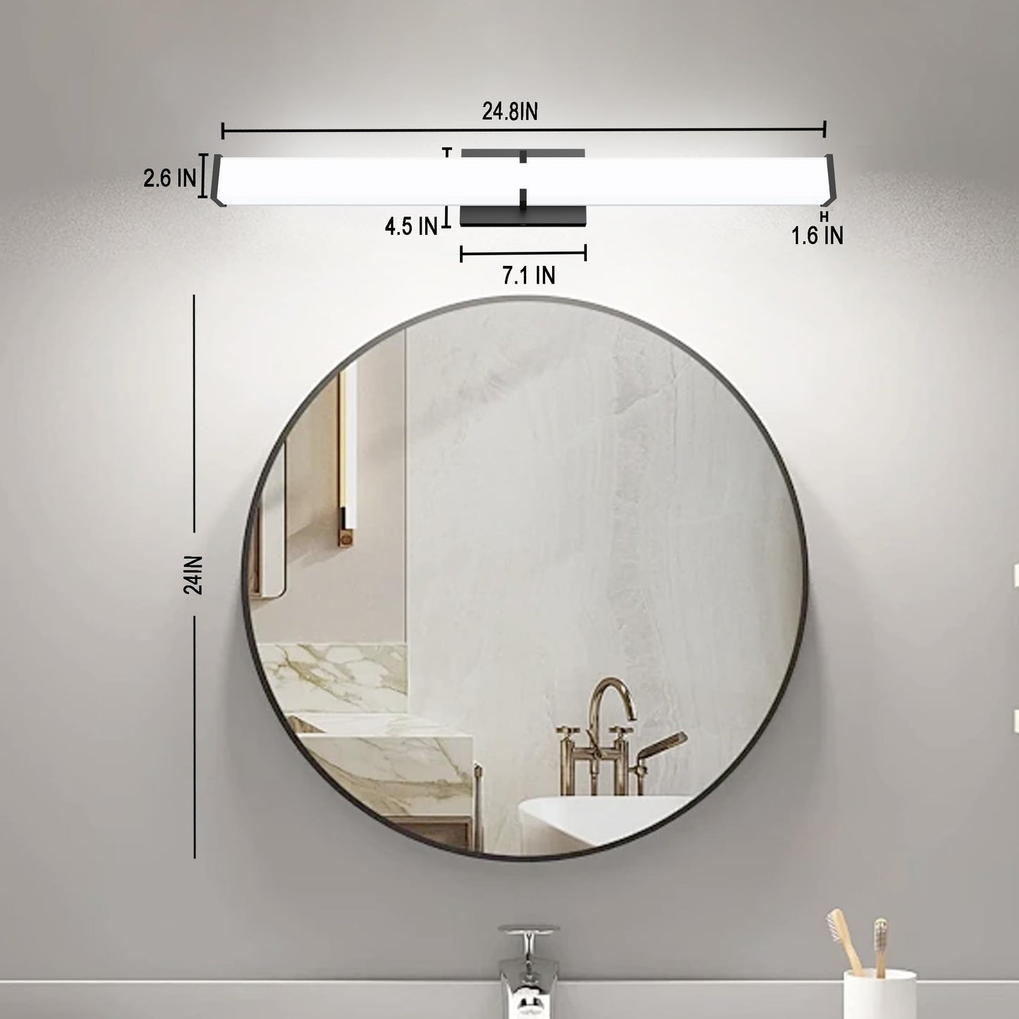 Novelux Bathroom Light Fixtures: 24 Inch Etl Certified Bathroom Vanity Light 5000K Cool White - Modern Black Led Vanity Light 2500Lm - Bathroom Lighting Fixtures Over Mirror Dimmable