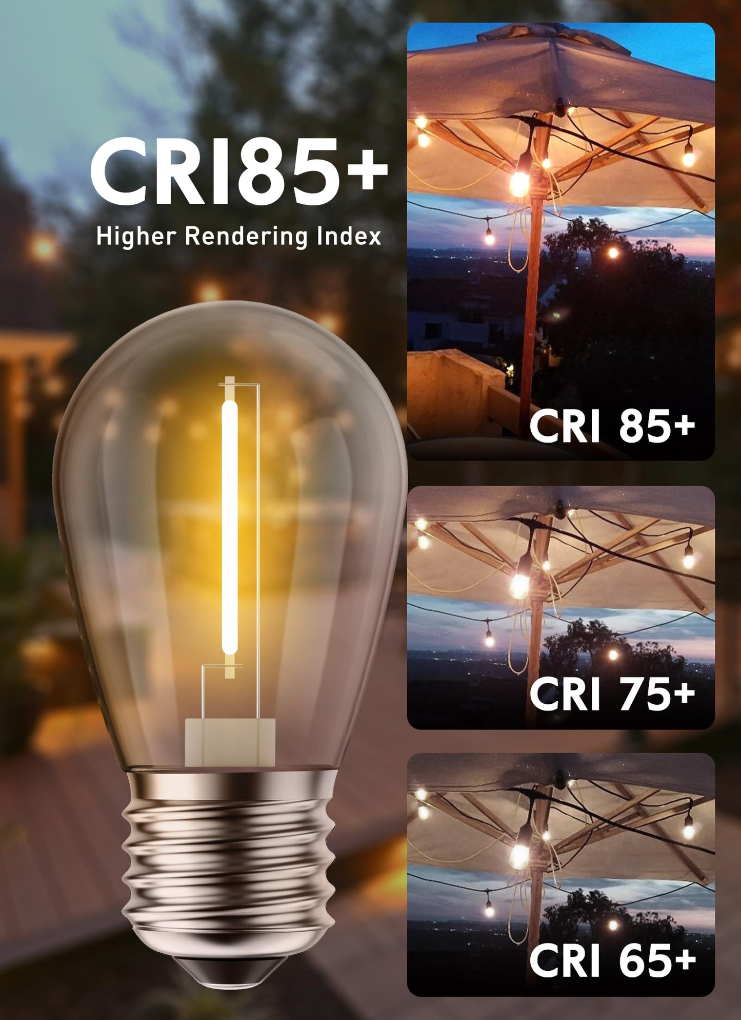 Minetom Led S14 Light Bulbs, 15 Pack, Shatterproof, 11W Equivalent, E26/E27 Base, Warm White, 2700K For Outdoor/Decorative