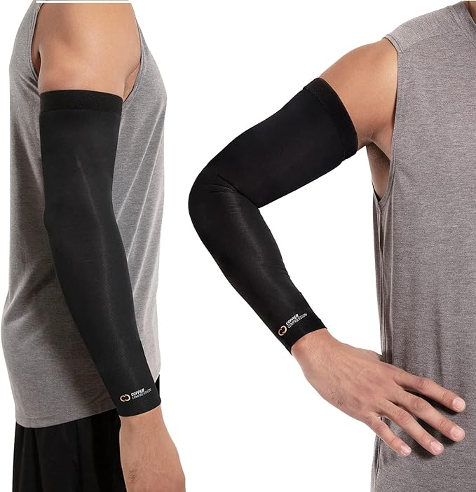 Copper Compression Arm Sleeve - Copper Infused Full Arm Brace for Forearm, Bicep, Triceps - Tennis Elbow, Basketball, Gol...