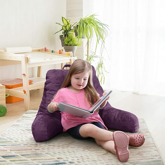 Nestl Reading Pillow Standard Bed Pillow, Back Pillow for Sitting in Bed Shredded Memory Foam Chair Pillow, Reading & Bed Rest Pillows Purple Back Pillow for Bed, Bed Chair Arm Pillow with Pockets