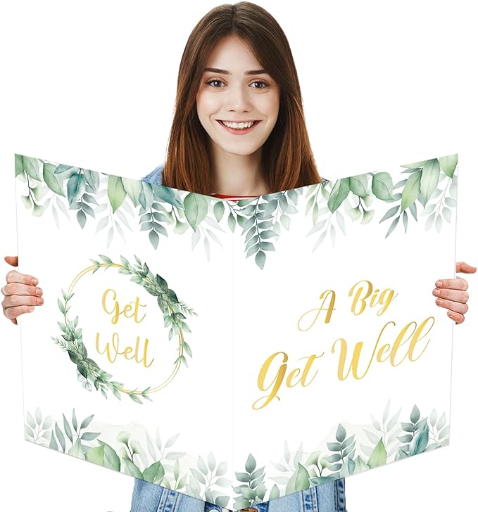 Big Get Well Card with Envelopes, 14 x 22 inches Greenery Large Get Well Soon Cards from Group, Giant Thinking of You Gree...