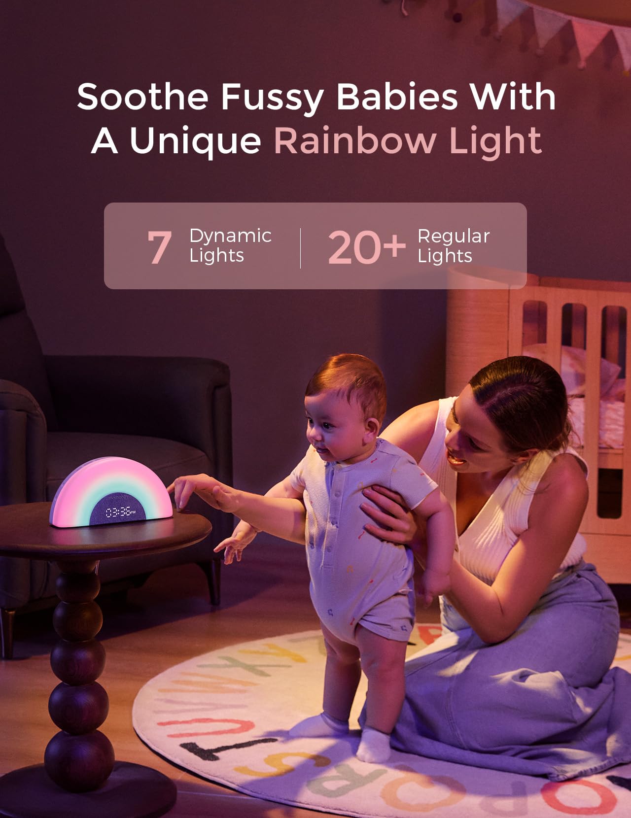 Momcozy Baby Sound Machine & Night Light–White Noise Machine with App Control, Sunrise Alarm, 34 Soothing Sounds–Sleep Trainer for Newborns & Toddlers, Travel Nursery Essential