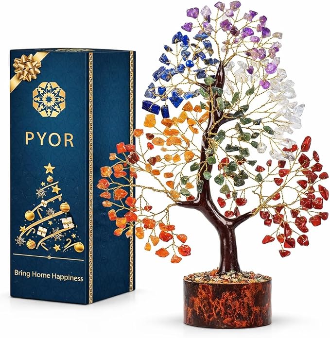 PYOR 7 Chakra Tree of Life Crystal Tree – Healing Crystals & Stones | Housewarming Gift for New Home | Birthday Gift for Women | Home Decor Office Decor | Room Decor