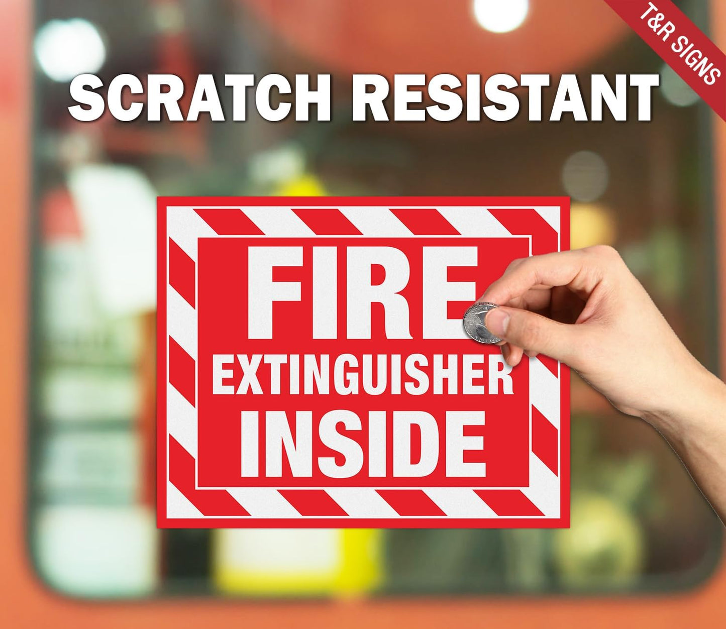 T&R Fire Extinguisher Inside Sign Stickers - 10 Pack - 5" x 4" Self-Adhesive Vinyl Reflective, UV Resistant, Waterproof, Fade and Scratch Resistant, Suitable for Vehicles Indoor and Outdoor