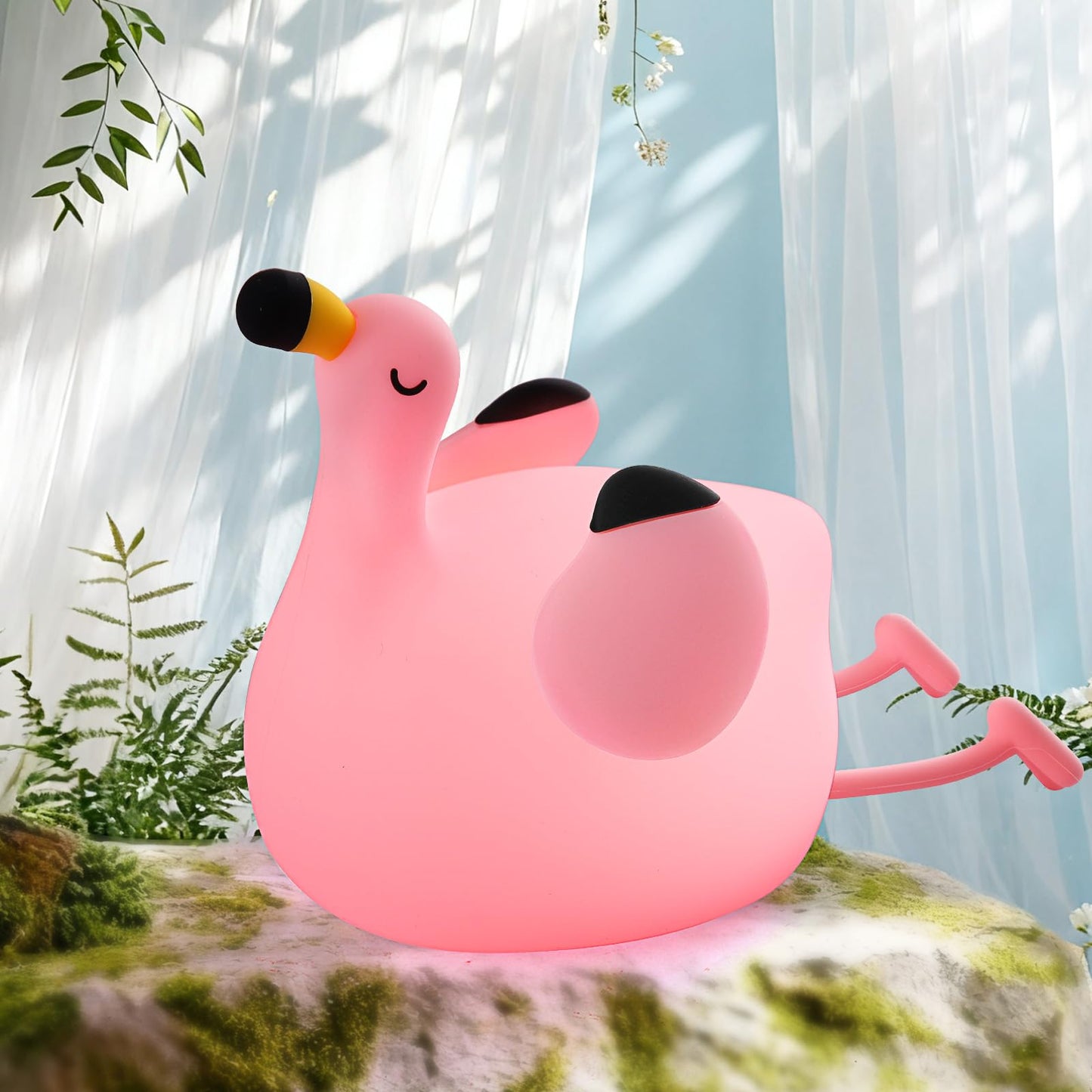 YISUN Flamingo Night Light for Kids, Soft Silicone Nursery Night Lamp Rechargeable LED Bedside Lamp with Timer, 3 Level Dimmable