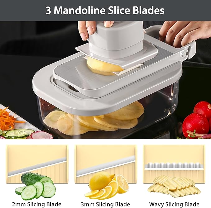 11-in-1 Vegetable Chopper for Kitchen, Food Chopper with Container, Mandoline Slicer Onion Dicer, Veggie Cutter for Fruit Salad Kitchen Gadgets Essential Tools (Beige)
