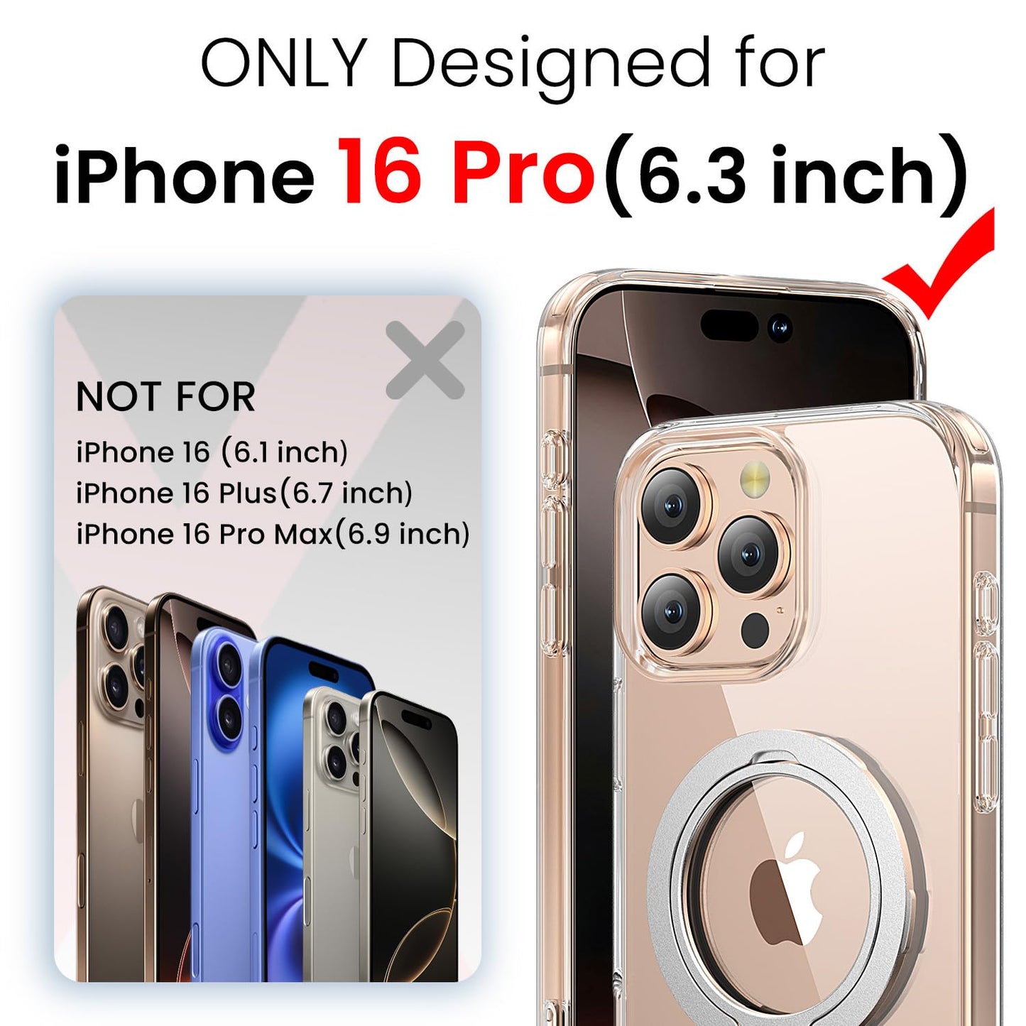 Toushion 3 In 1 For Iphone 16 Pro Case Clear With Stand,Not Yellowing,Flexible Stable Stand,Kickstand,Fits Magsafe,Military-Grad