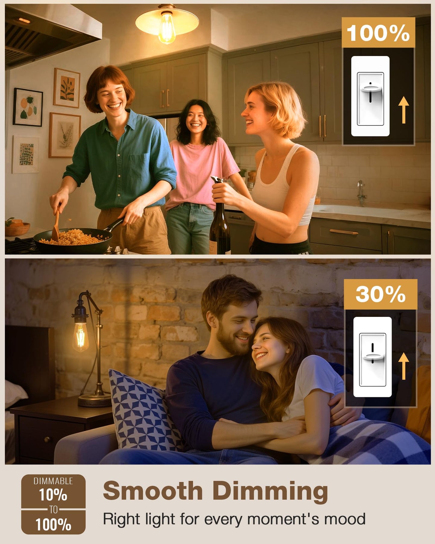 Lafoy Amber Edison Light Bulbs 2200K Soft Warm, E26 LED Bulb 60 Watt Equivalent, 6W ST58 Teardrop Antique Style 60W Replacement, 550 Lumen Medium Base Lightbulbs, 120V 6 Pack