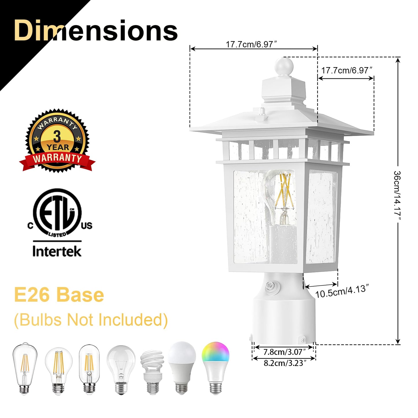 Apoto Dusk To Dawn Outdoor Post Lights  Waterproof Lamp Post Light Fixture  Aluminum Lamp Posts Outdoor Lighting Pole Lantern For Outside Yard Patio Pathway Garden Deck  Hard Wired (2 Pack  White)