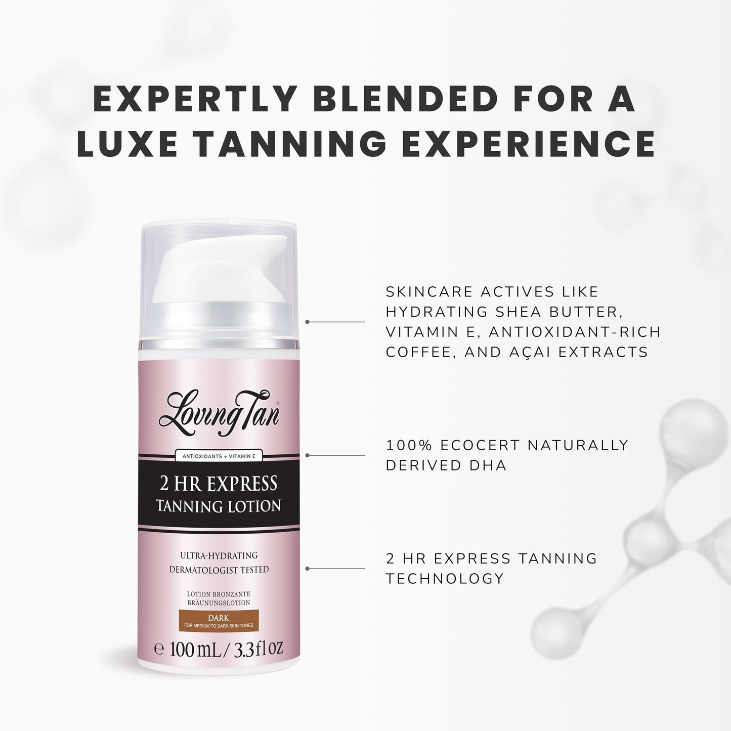 Loving Tan NEW 2 Hr Express Self Tanning Body Lotion, Dark - Hydrating Natural-Looking Glow Sunless Self Tanner, Streak-Free, De