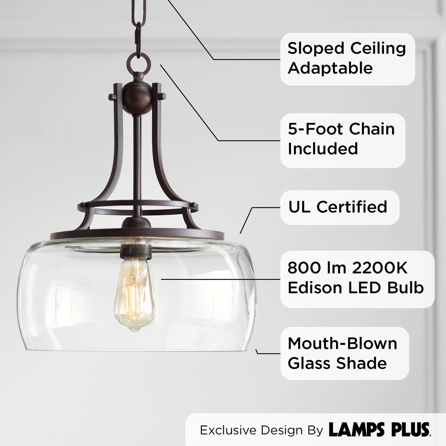 Franklin Iron Works Bronze Pendant Light - 13.5 Wide, 16 High, Clear Glass, Small Farmhouse Design For Kitchen, Dining, Living Room