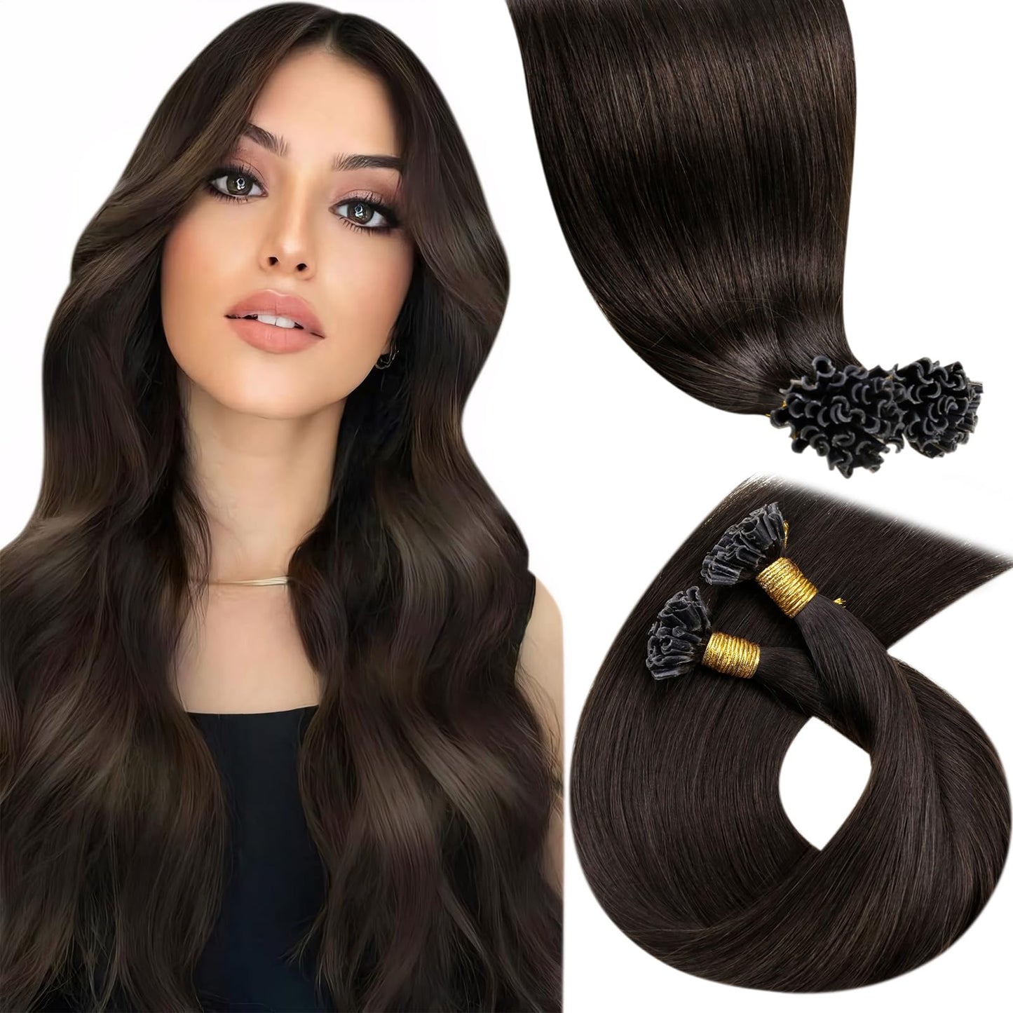 LaaVoo U Tip Hair Extensions Human Hair Brown K Tip Hair Extensions Real Human Hair Darkest Brown Ktip Human Hair Extensions Pre