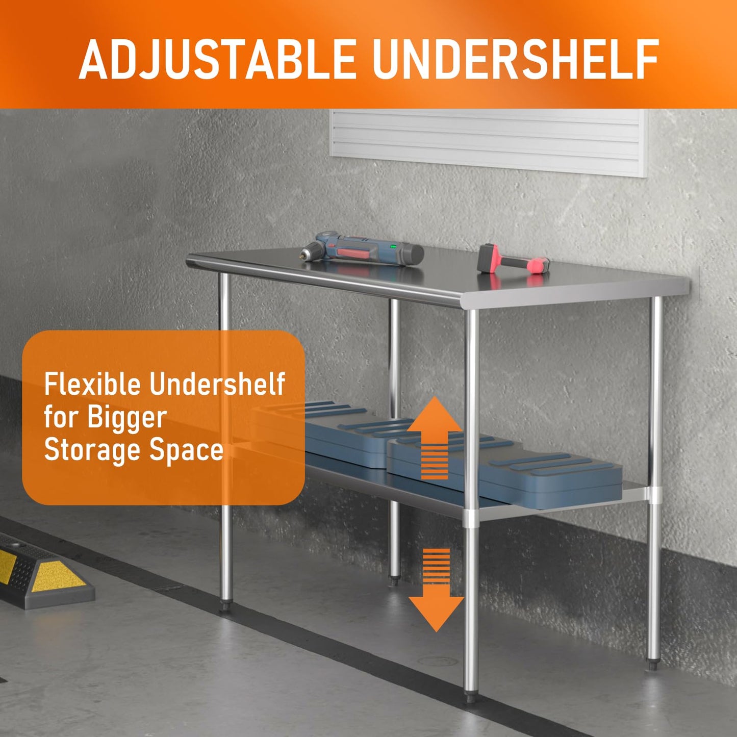 HOCCOT Stainless Steel Table for Food Prep & Work 30 x 48 inches Utility Table with Adjustable Undershelf, Commercial Workstation in Kitchen, Garage, Outdoor BBQ