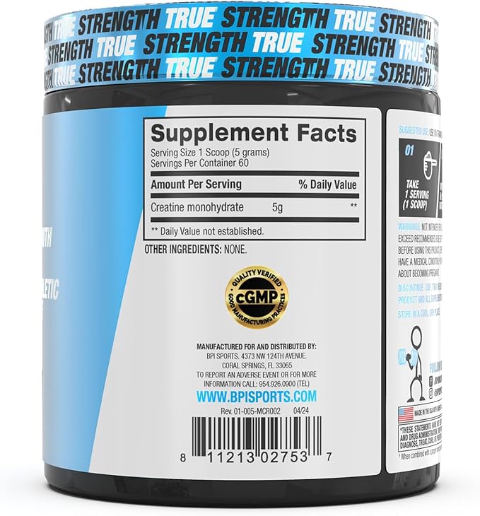 BPI Sports Micronized Creatine - Increase Strength - Reduce Fatigue - Lean Muscle Building - 100% Pure Creatine - Better Absorption - Supports Muscle Growth - Unflavored - 60 Servings - 10.58 Ounce