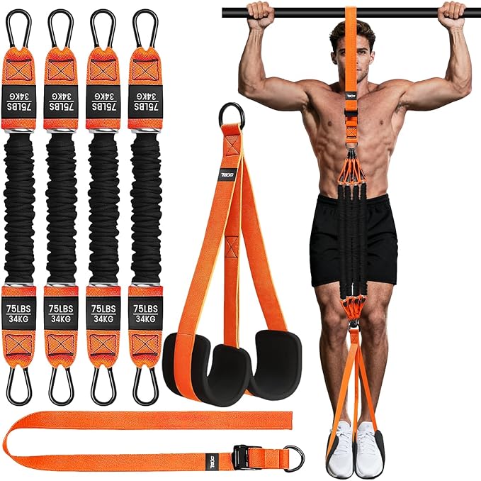 TB3C Pull Up Assistance Bands - Adjustable Heavy Duty Resistance Band for Pull Up Bar with 4 Assist Bands, Dual Footrests,...