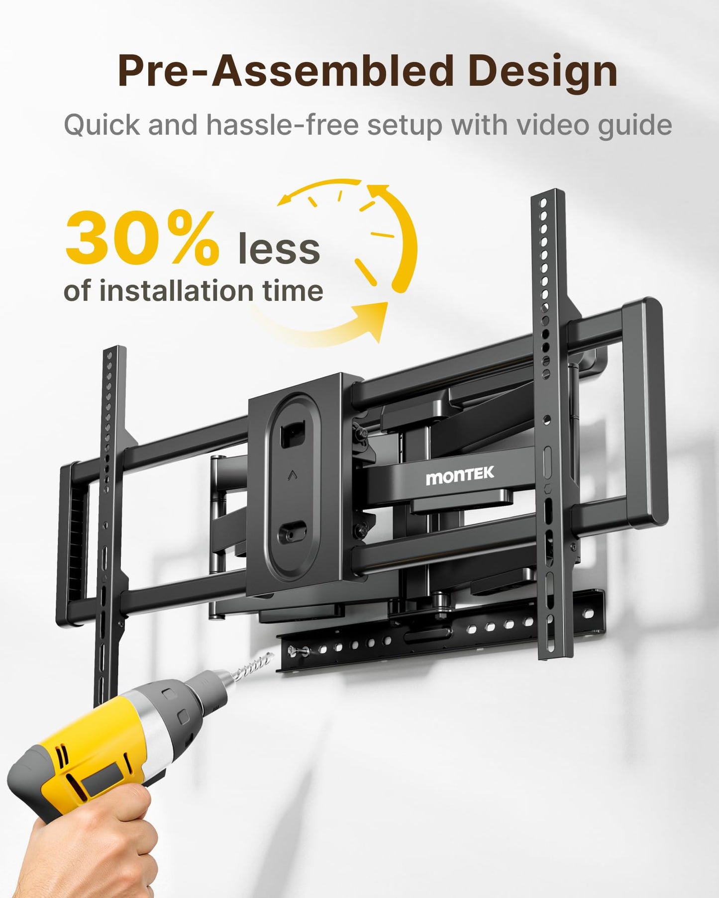 monTEK Full Motion TV Wall Mount for 43"–95" TVs, Pre-Assembled & up to150lbs, Heavy Duty TV Mount Bracket with Tool-Free Tilt/Swivel/Extension, Max VESA 800x400, Fits 16"/18" Studs