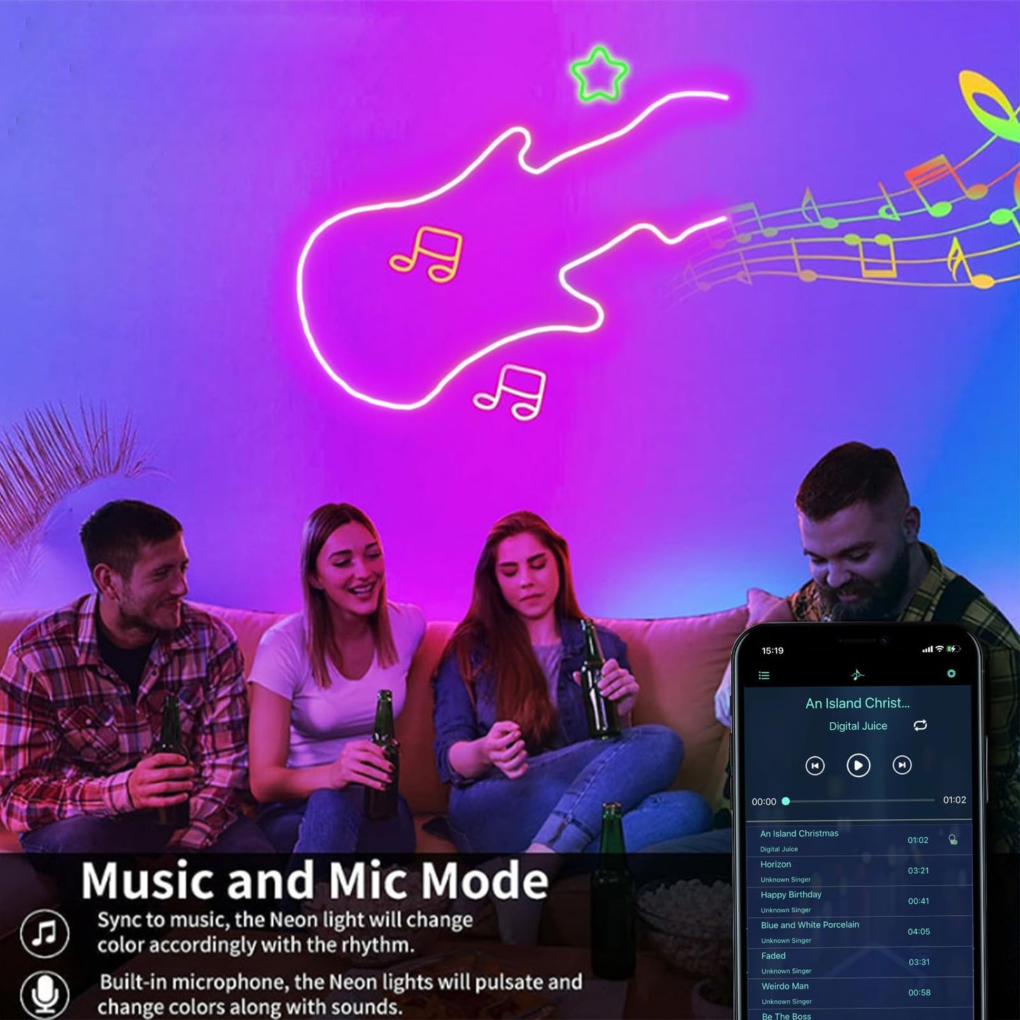 Bvokon RGB Neon Rope Lights, 32.8FT Flexible LED Strip, App/Remote Control, Music Sync, IP65 Waterproof