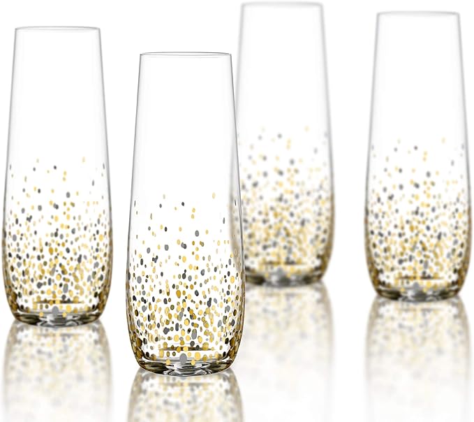 Fitz and Floyd Confetti Stemless Flutes (Set of 4), Elegant Lead-free Matching Drinkware Perfect For Everyday Use Or Enter...