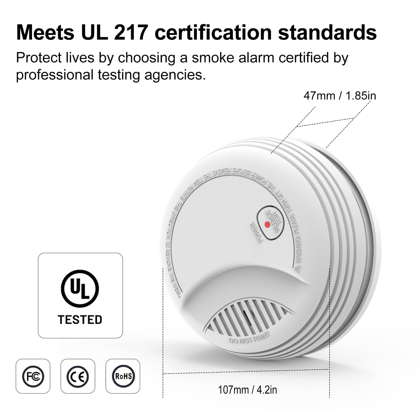 1 Pack Fire Alarms Smoke Detectors, Photoelectric Sensor Smoke Alarm Battery Operated, Fire Alarm with Test Button & Low Battery Signal, LED Warning Light 85 dB Alarm Sound for Bedroom and Home