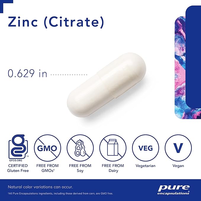 Pure Encapsulations Zinc (Citrate) - for Immune System, Tissue Development & Metabolism* - Mineral Supplement with Enzymes - Highly Absorbable Zinc - Vegan & Non-GMO - 180 Capsules