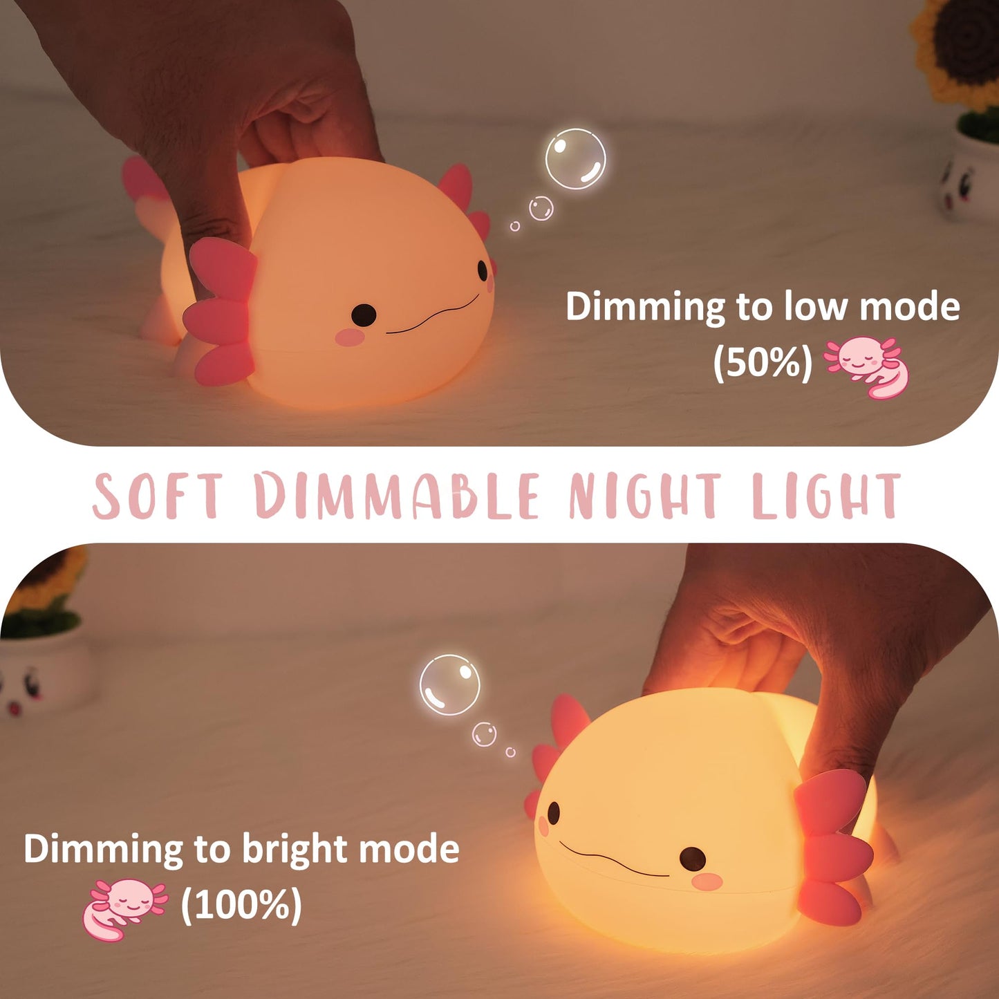 Axolotl Night Light  Cute Night Light For Kids  Animal Silicone Nursery Night Lamp  Timer Dimmable Rechargeable Led Nightlight  Soft Feeding Room Decor Bedside Lamp Gifts For Kids Girls Boys Women
