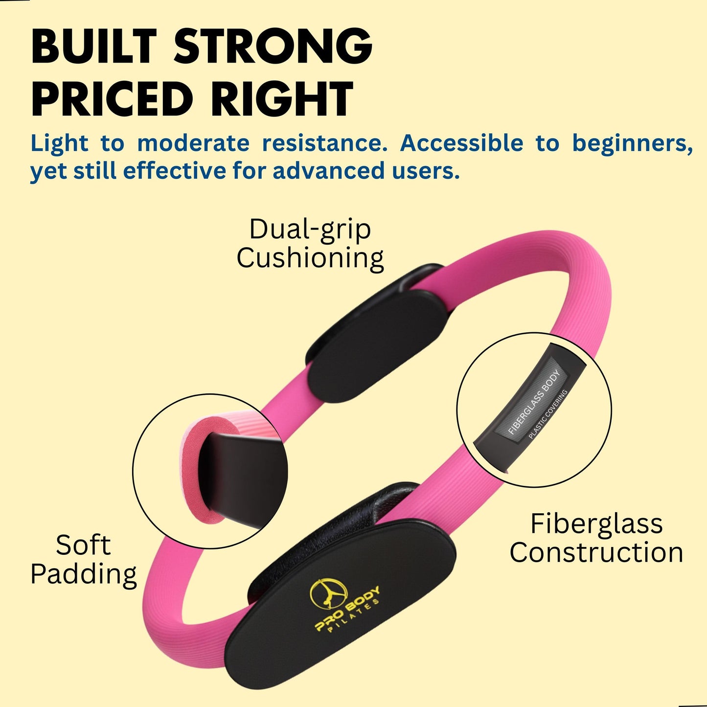 ProBody Pilates Fitness Circle – 14 Inch Pilates Ring for Yoga and Other Workouts, Focusing on Toning Inner Thighs, Arms, Core and Back, at Home Pilates Equipment (Black)