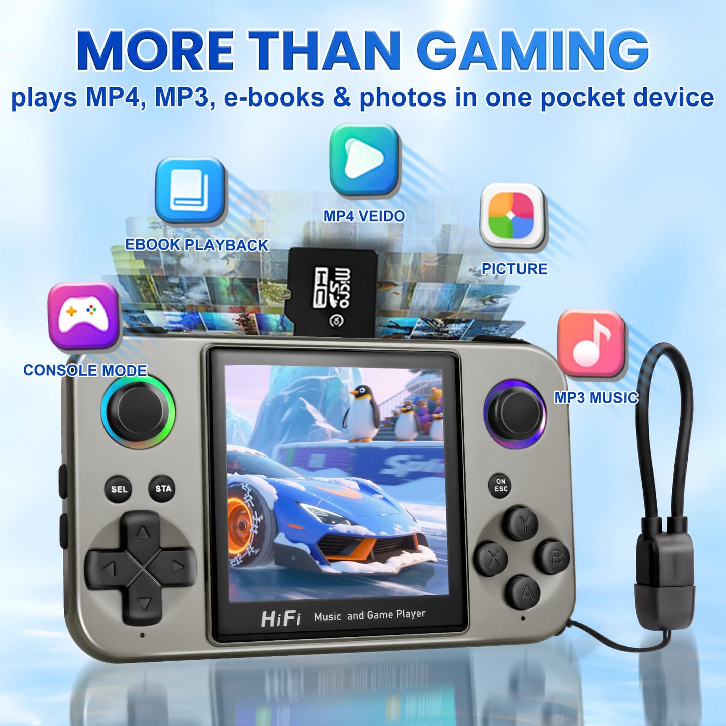 Colourbing L8 Pocket Retro Gaming Console - with MP3 Player Function, Support 6000+ Classic Games on 10 Emulators, 16 GB TF Card Loaded,HiFi Stereo+3.5mm Audio-Birthday Gift for Man(Black) [Linux]
