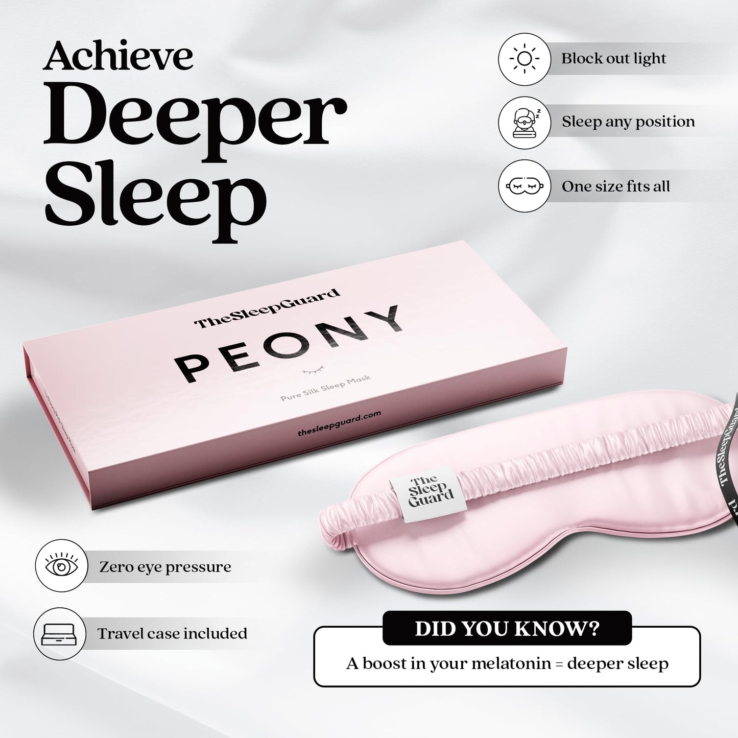 TheSleepGuard Pure Silk Sleep Mask [100% 6A Mulberry Silk, 22 Momme] Light Blocking Travel Essentials. Eye Masks for Sleeping. Black Oeko-Tex Blindfold. Eye Covers for Men & Women