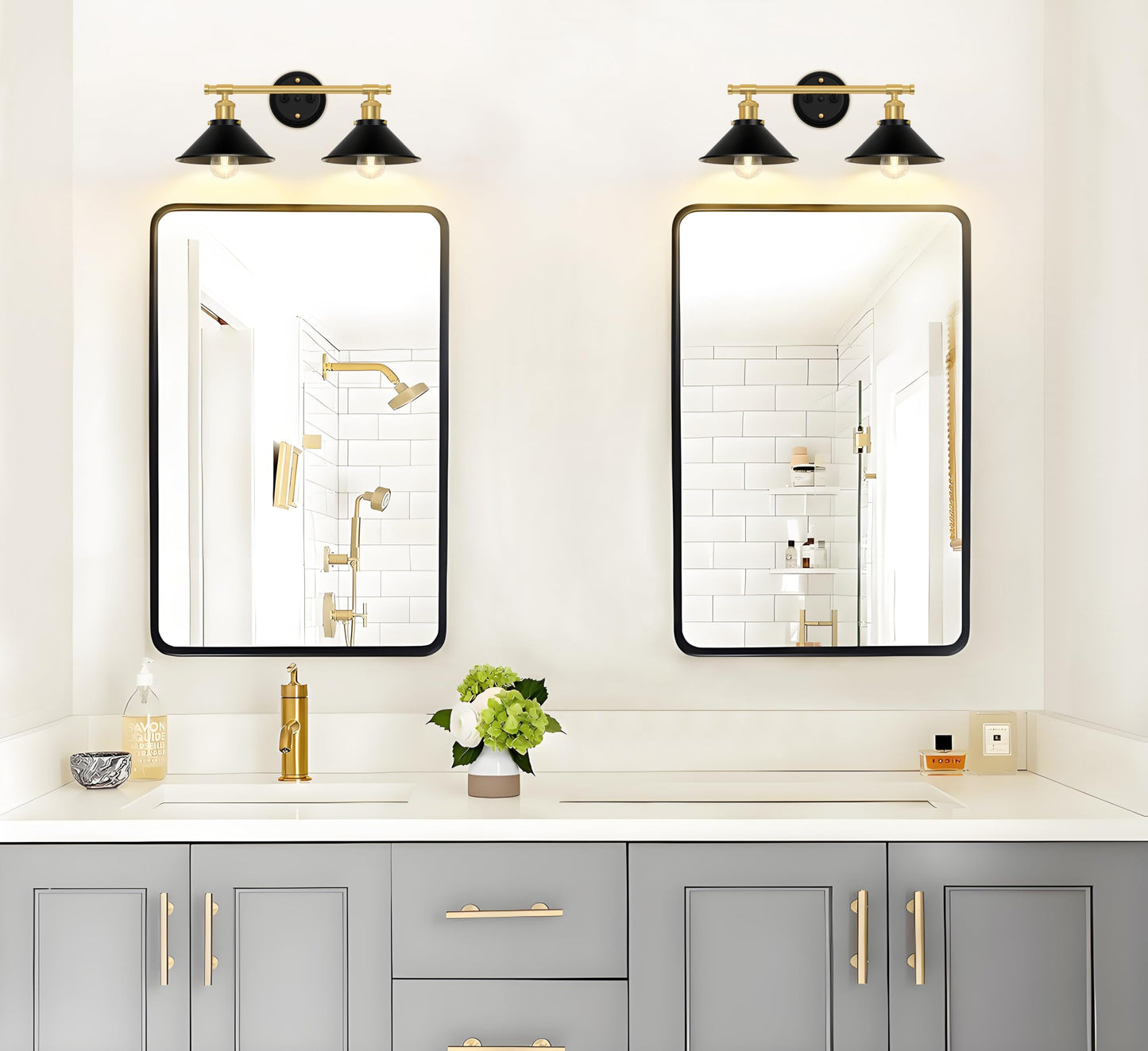 Licperron 2-Light Vanity Light Fixtures, Metal, Black & Gold, Industrial Design for Bathroom, Kitchen, Bedroom, Hallway