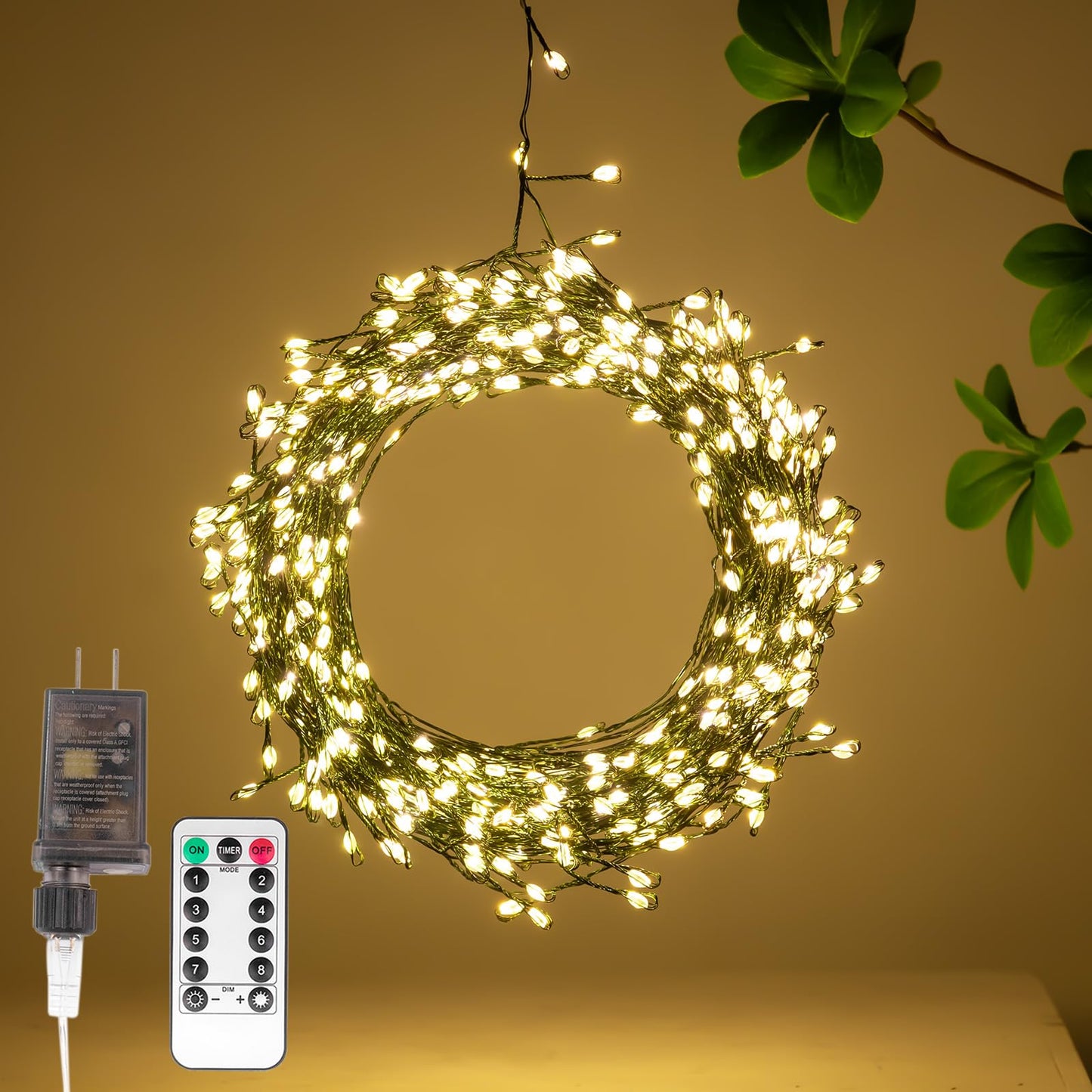 Zeluxdot 33Ft Fire er Fairy Lights, 300 Leds Warm White, Waterproof Twinkle Lights With Remote For Indoor/Outdoor Decor, Model Ds-Bpd-Gr-300-Ctr