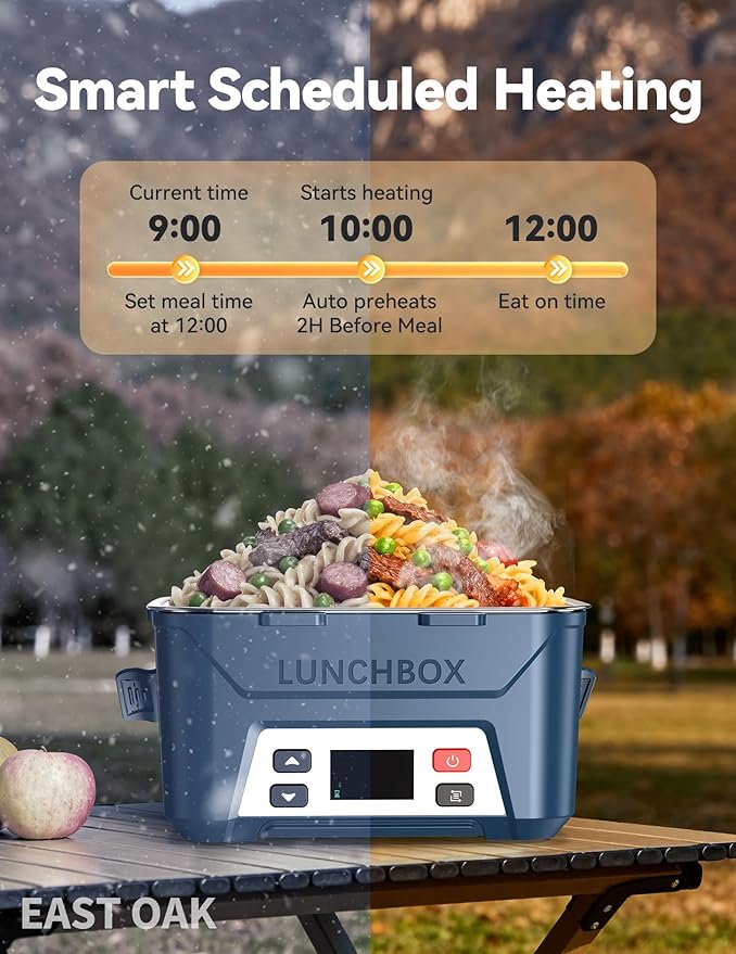 EAST OAK Cordless Electric Lunch Box for Adults,5.5 Cups Rechargeable Self Heating Lunch Box-Automatic Heating,Food Warmer with Memory Function & Automatic Keep Warm,Perfect for Work and Trip(Blue)