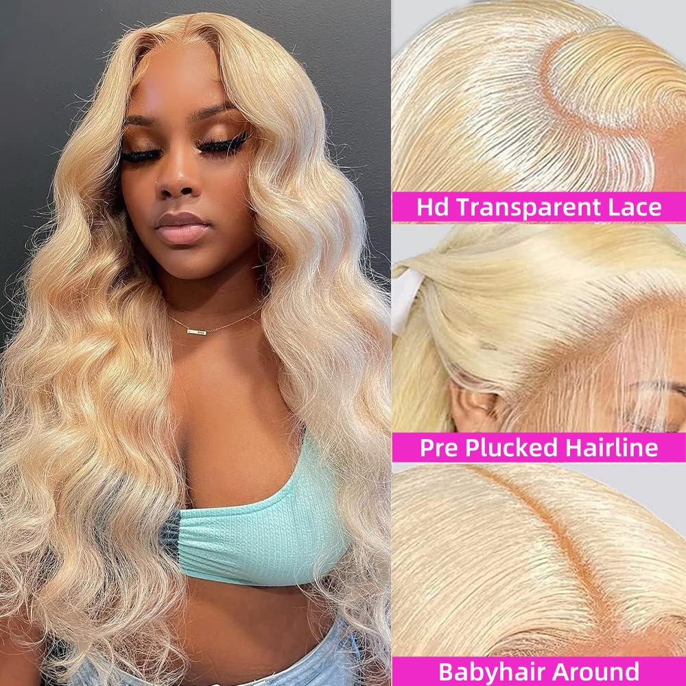 30inch 613 Blonde Body Wave Lace Front Wigs Human Hair Pre Plucked Blonde 13x4 Body Wavy Transparent Lace Frontal Wig Human Hair