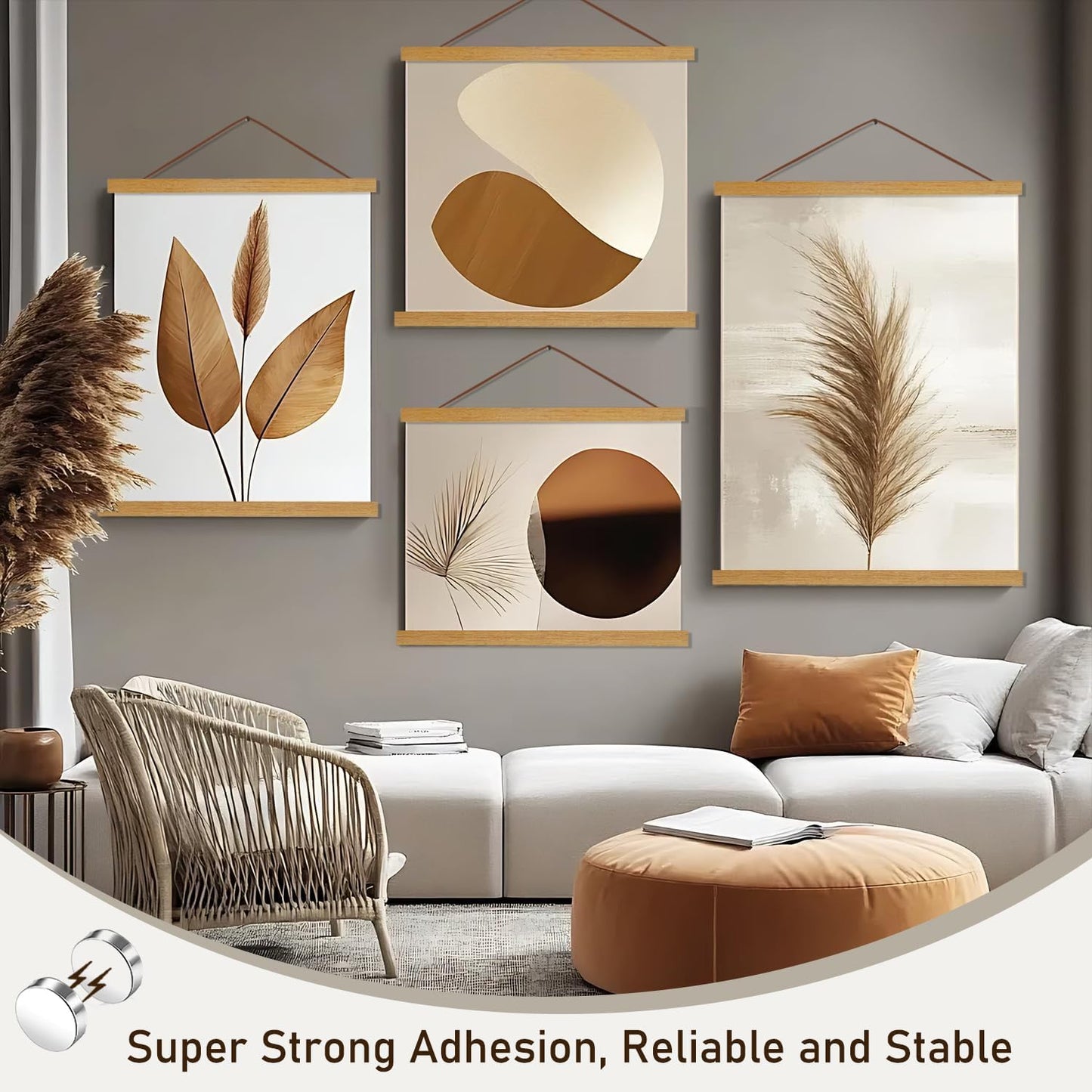 Artmag Magnetic Poster Hanger Frame, 24x36 24x32 24x18 Light Wood Wooden Magnet Canvas Artwork Print Poster Hanger Frames Hanging Kit (Teak Wood, 24")