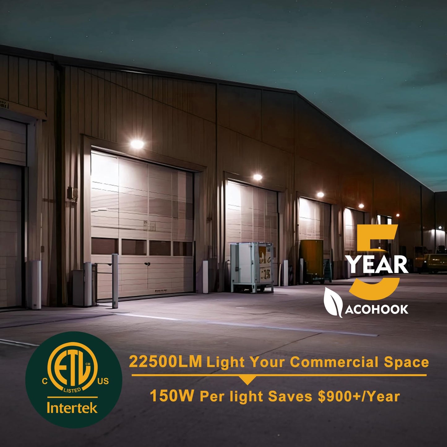 Acohook 4Pack 150W Led Wall Pack Lights  100-277V Dusk To Dawn With Photocell  22500Lm 5000K Daylight Ip65 Waterproof Outdoor Security Lighting  Energy Saving  Etl | 5-Year Warranty(Height:10~20Ft)