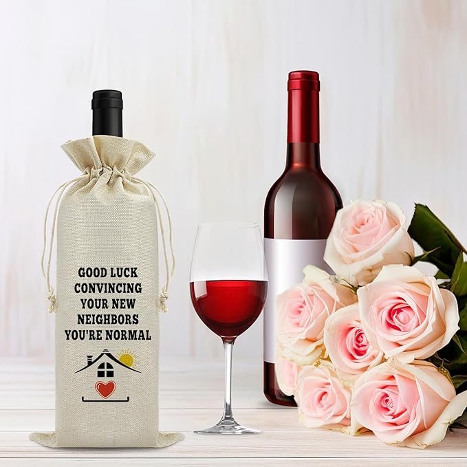 Funny Housewarming Gift Wine Bag First New Home House for Homeowner Realtor Gift to Client Housewarming Party Decors New Apartment Gift for Friend House Warming Gift Wine Gift Bag for Women Men