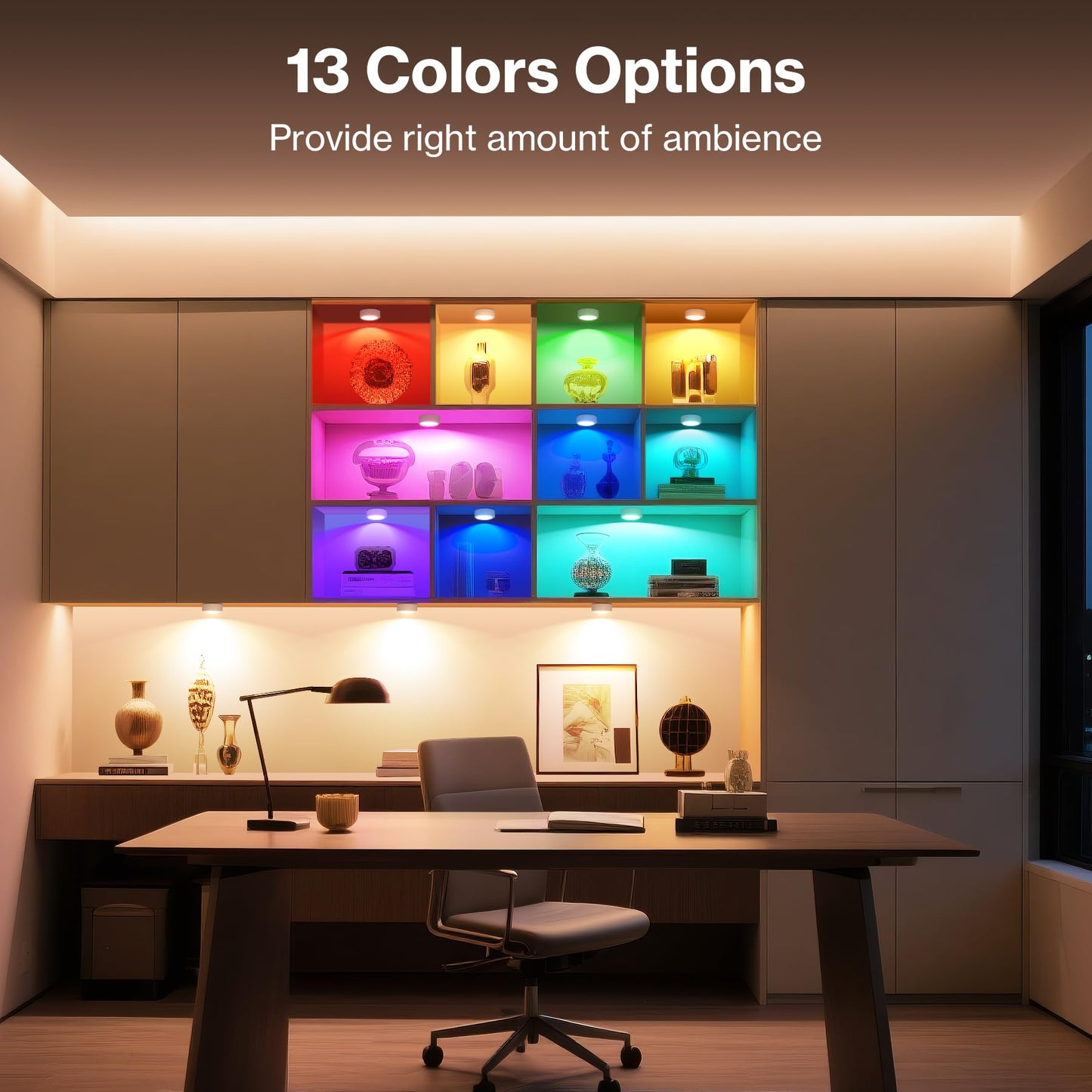 Cadrim Under Cabinet Lighting Puck Lights, Rechargeable, Remote Control, 13 Colors RGB, 1000mAh, 1pcs, White, Plastic