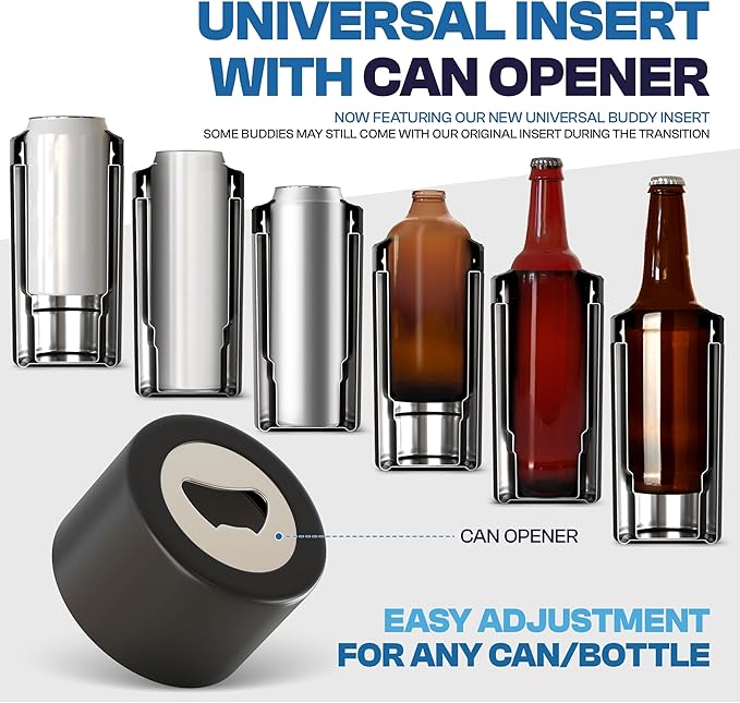 Frost Buddy Universal Can Cooler - Fits All - For Regular 12 & 16 oz or Slim-Size Bottles - Insulated Double-Walled Stainless Steel (Royal)
