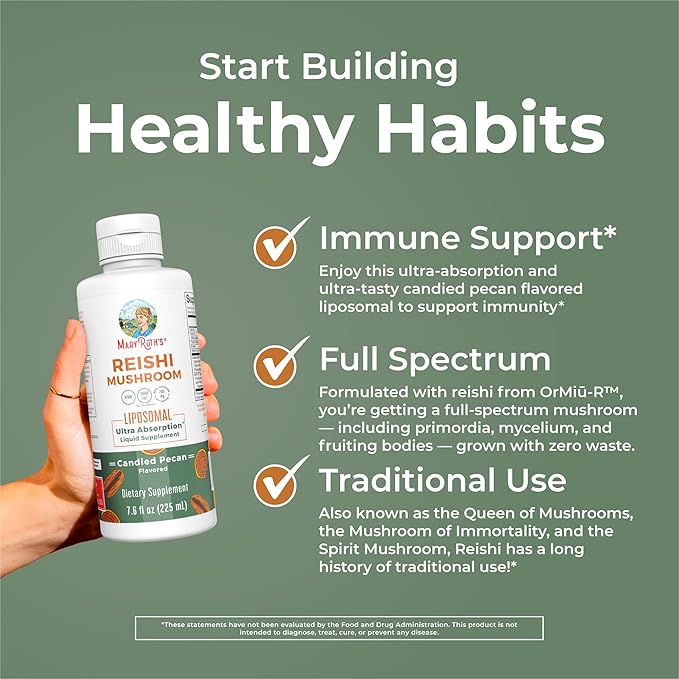 MaryRuth Organics Reishi Liposomal (Candied Pecan) & Vitamin D3 Liposomal (Mixed Berry) |Clean Label Project Verified® | Vitamins for Immunity, Calm, & Overall Wellness | Vegan, Non-GMO, Gluten-Free