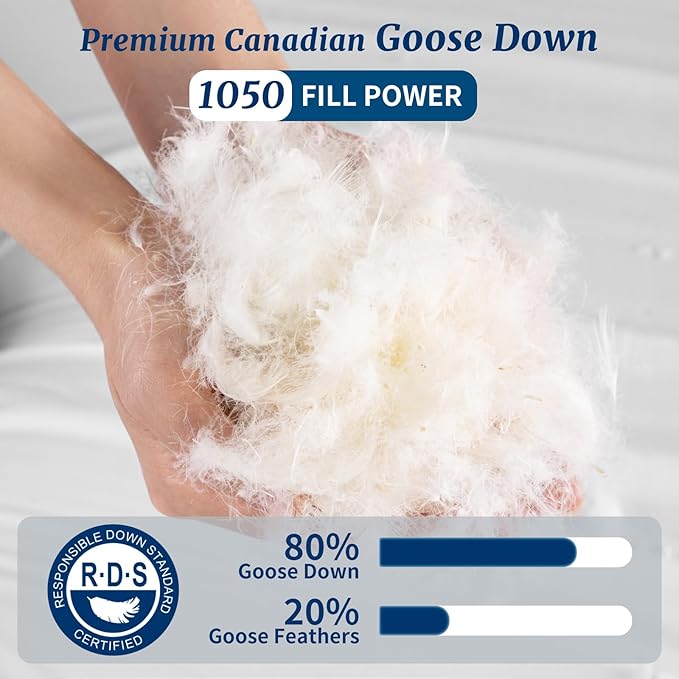 Canadian Luxury Goose Down Pillow King Size - 1050 Fill Power, 600 TC Cotton Shell- Ultra Soft and Comfort Sleep Pillows - Bed Pillows for Back, Stomach, Side Sleeper(White,King(Pack of 2))