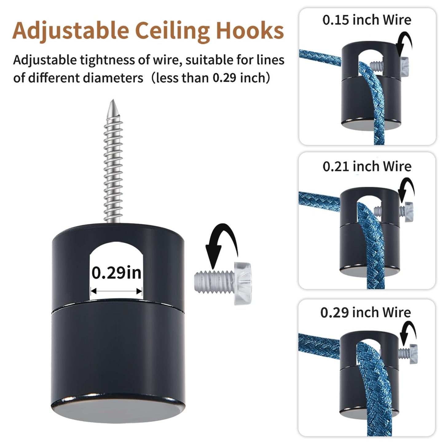 Adcssynd 3 Pack Upgraded Ceiling Hooks  Aluminum Adjustable Ceiling Hooks For Hanging Lights  Black Swag Hook Heavy Duty  Swag Hook For Hanging Light  Lighting Fixture - Easy To Use And Install